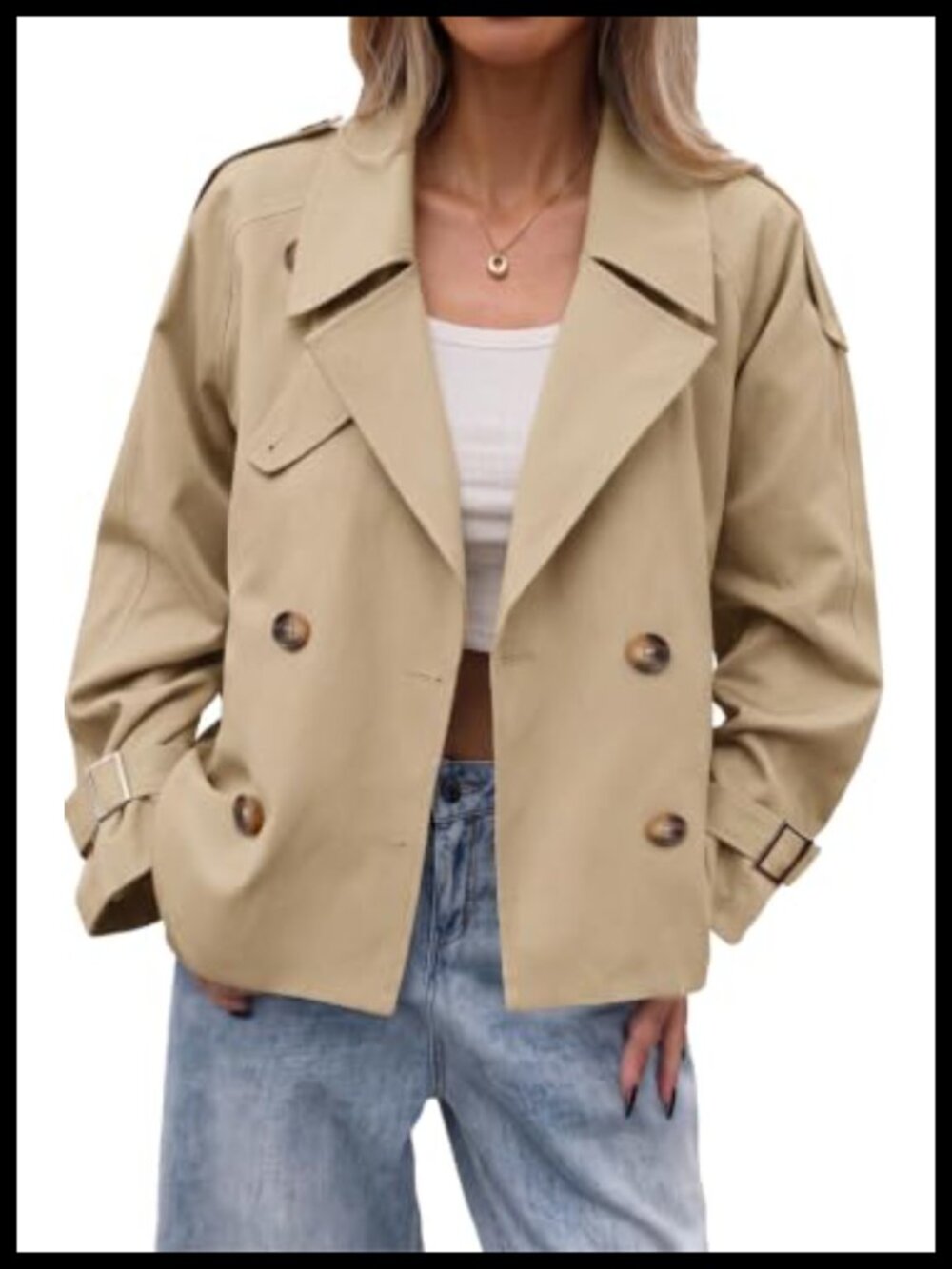 Womens Cropped Trench Coat Double Breasted Fall Jacket